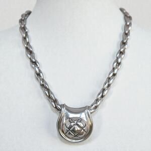 Zina Sterling Silver Chunky Statement Necklace Basket Weave Pendant 137g